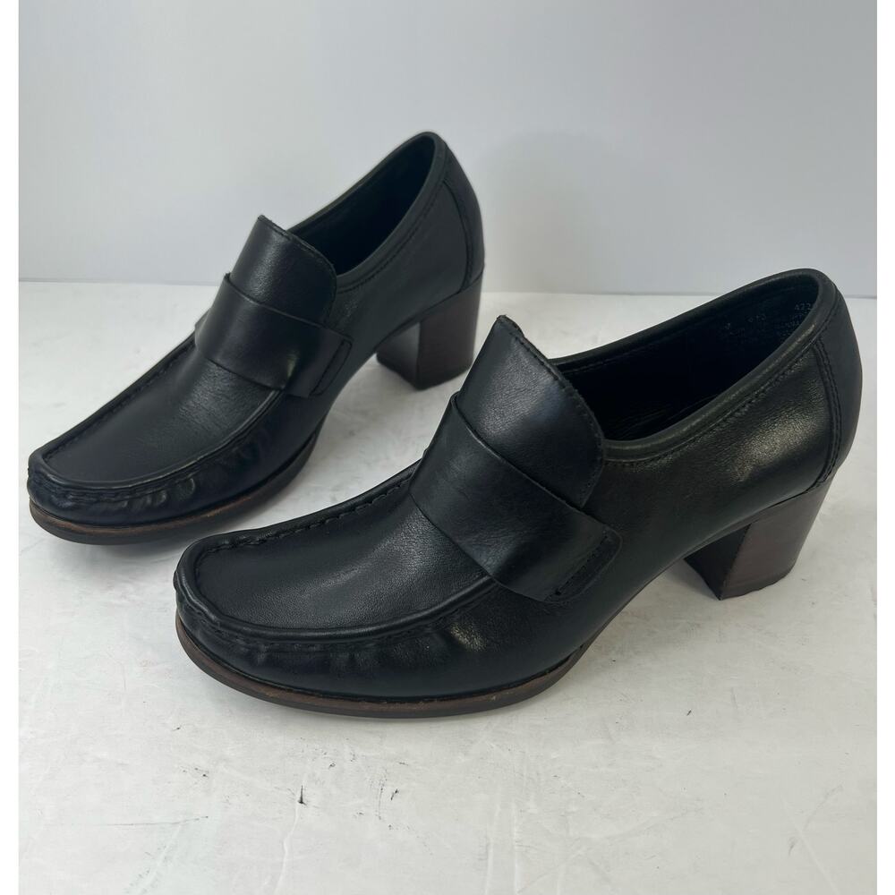 Timberland Everleigh Black Leather Chunky Heel Slip On Loafer Comfort‎ Shoes 7M
